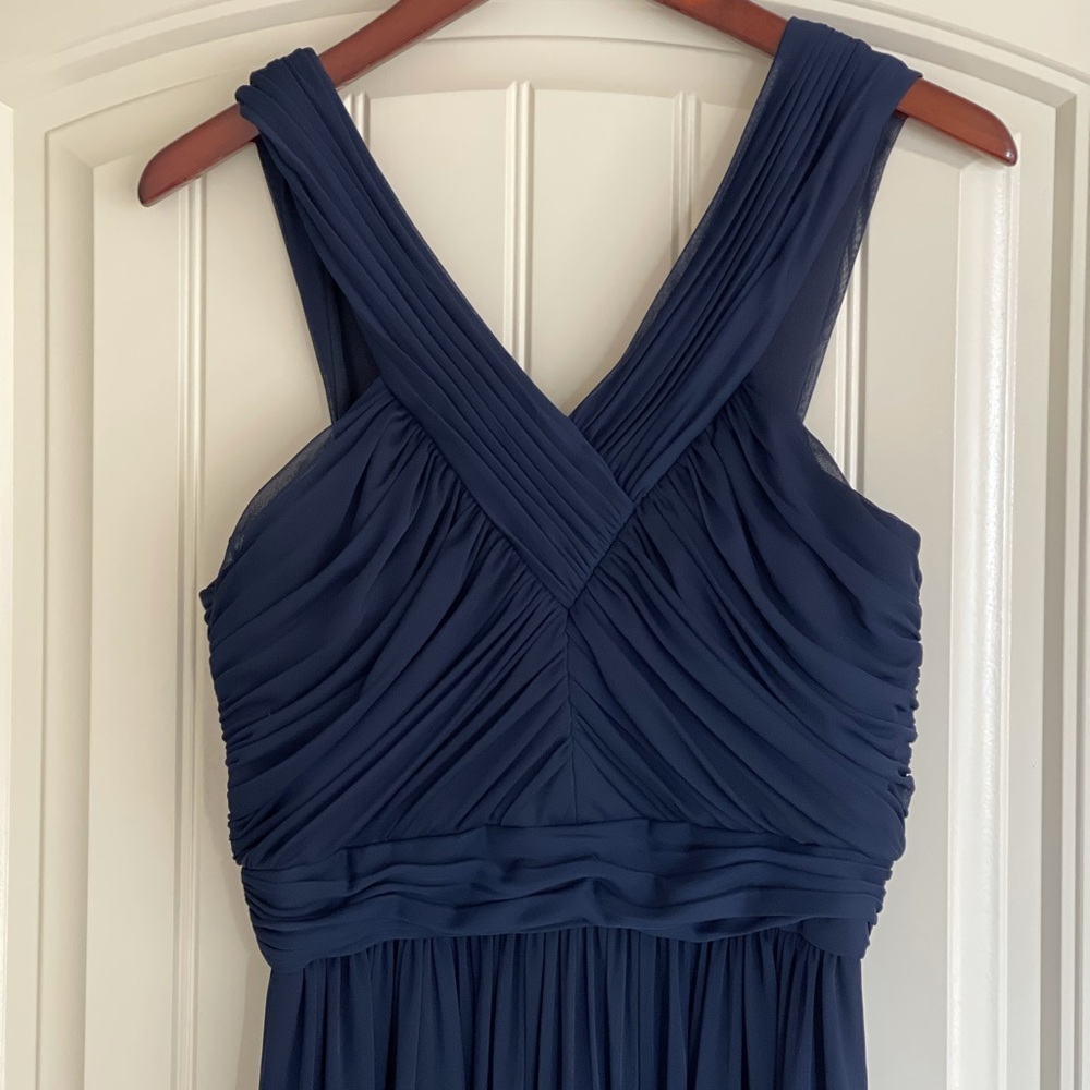Navy blue Alfred sung bridesmaid dress